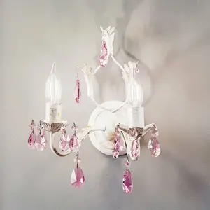 ONLI Applique Kate, à 2 lampes, blanche, cristaux rosés pas cher