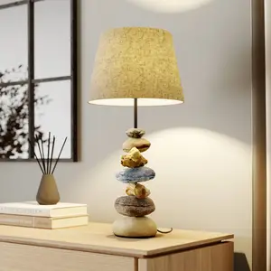 ONLI Lampe Vera, abat-jour tissu et décor pierre, 55 cm pas cher