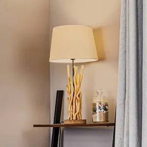 Onli agar lampe de table avec abat-jour conique rond, bois naturel pas cher