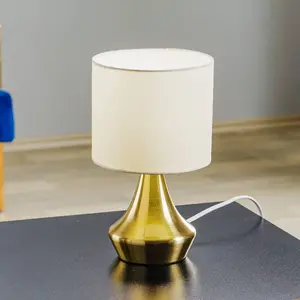 ONLI - lampe à chevet dorée en métal satiné et abat-jour en tissu blanc pas cher