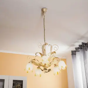 Comparateur de prix : onli Lustre en métal Ivoire spennellato or avec verre blanc à fleur