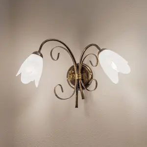 ONLI Applique murale Odino, à 2 lampes, couleur bronze, métal, verre pas cher