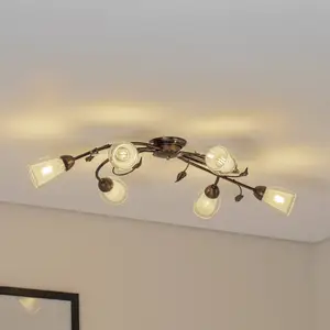 ONLI Plafonnier Liliana, 6 lampes, noir, or rouge, métal pas cher
