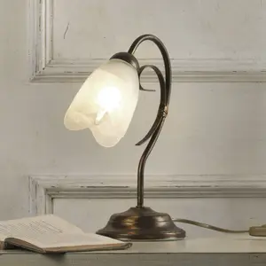 ONLI Lampe à poser Odino, à 1 lampe, couleur bronze, métal, verre pas cher