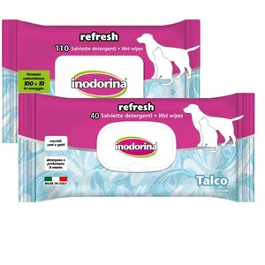 Lingettes au talc Inodorina pour chiens et chats 3x40pcs pas cher