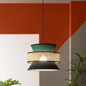 Luce Ambiente Design Suspension Gazebo, vert/noir/naturel, Ø 40 cm, ti... pas cher