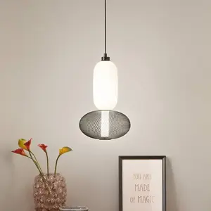 Luce Ambiente Design Suspension LED INKAS, hauteur 90 cm, noir, verre/...