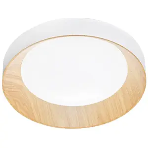 Comparateur de prix : Luce Ambiente Design Plafonnier LED Arka, Ø 40 cm, blanc/aspect bois, métal, CCT