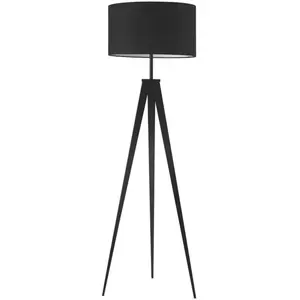 Lampadaire trépied en métal abat-jour en tissu ibis - noir
