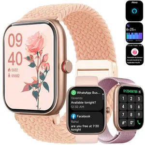 WENZYLIQUOX Montre Connectée Femme pour SamsungiPhoneAndroid1.91 intégrée avec Appel Bluetooth 3 Bracelets-Rose pas cher