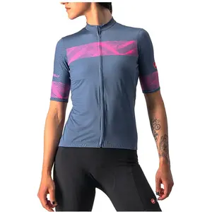 Comparateur de prix : Maillot Castelli Fenice manche courte bleu acier rose fluo femme - M