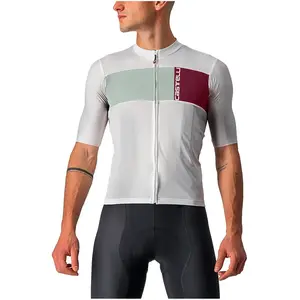 Maillot manches courtes castelli prologo 7 gris clair vert clair pas cher