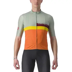 Maillot Castelli A Blocco manche courte vert pâle orange multicolore - XL pas cher