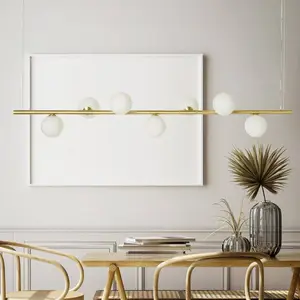 miloox by Sforzin Suspension Pomi, 7 lampes, doré, verre, linéaire