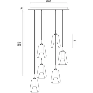 Comparateur de prix : miloox by Sforzin Suspension X-Ray, à 6 lampes, verre Ø 14 cm bronze