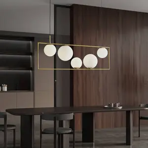 miloox by Sforzin Suspension Buble, dorée, 5 abat-jour verre opale