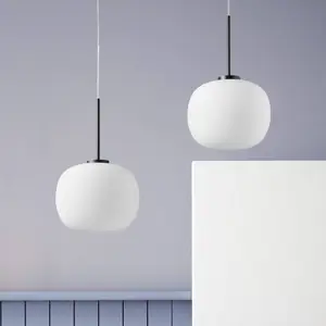Comparateur de prix : miloox by Sforzin Suspension Bombo, à 2 lampes, blanc, verre, décentré
