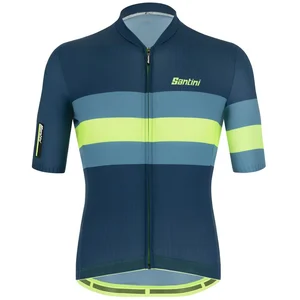 Comparateur de prix : Maillot Santini Ecosleek Bengal manche courte bleuté vert fluo - Coupe Sleek - S