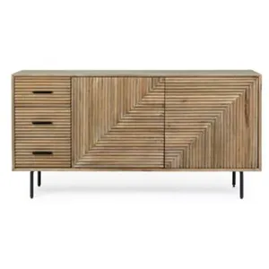 HELLIN Buffet en bois de manguier 2 portes 3 tiroirs pieds métal noir l160 - manaus