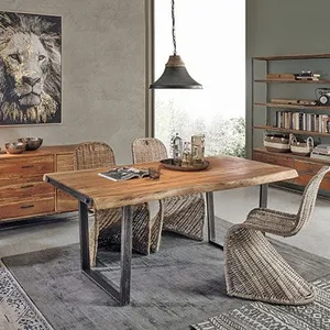 Comparateur de prix : Maisonetstyles Table À Manger 180x90x77 Cm En Acacia Et Métal - Nesly