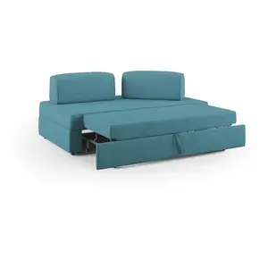 Divani.store Liberty - Canapé avec pouf extractible 160 cm - Bleu ciel