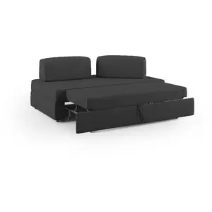 Divani.store Liberty Canapé avec pouf extractible 160 cm - Noir pas cher