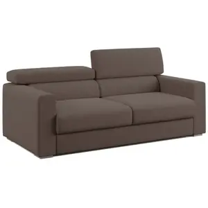 Divani.store Dylan Canapé avec pouf extractible en tissu effet coton imperméable T13 188 cm brun