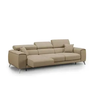 Divani.store Fusion Canapé avec 3 assises coulissantes en tissu doux antitache T05 260 cm beige