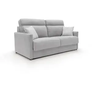 Divani.store Margot Canapé lit convertible au dossier haut et moelleux en tissu doux imperméable T02 176 cm (mat. 140x197) gris clair pas cher