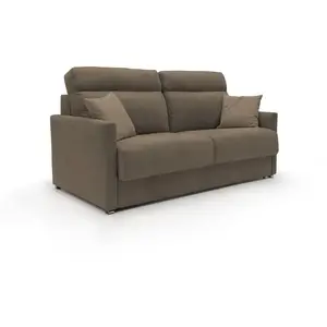 Divani.store Margot Canapé lit convertible au dossier haut et moelleux en tissu doux imperméable T02 176 cm (mat. 140x197) brun pas cher