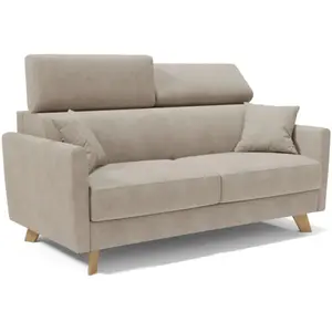 Divani.store Francy Canapé lit avec têtières réglables 200 cm (mat. 160x197) Beige pas cher