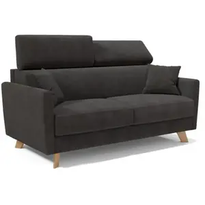 Divani.store Francy Canapé lit avec têtières réglables 180 cm (mat. 140x197) Noir pas cher
