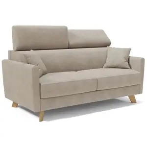 Divani.store Canapé convertible avec têtières réglables 160 cm beige pas cher