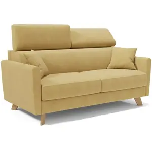 Divani.store Canapé convertible avec têtières réglables 180 cm jaune pas cher