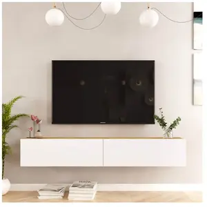 Mobili Rebecca Meuble TV suspendu avec 2 portes blanc et marron clair, L 180 cm