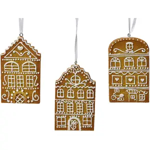 Mobili Rebecca Ensemble de 3 pendentifs de Noël en forme de maison en polyrésine pas cher