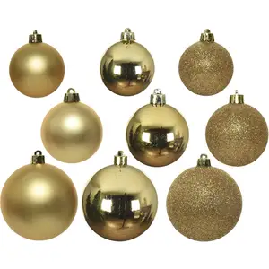 Mobili Rebecca Ensemble de 26 boules de Noël en plastique doré jaune, Ø 6/8/10 cm pas cher