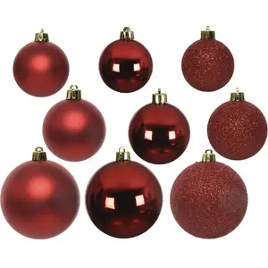 Mobili Rebecca Ensemble de 26 boules de Noël en plastique rouge, Ø 6/8/10 cm