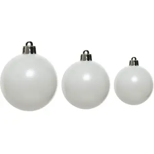 Mobili Rebecca Ensemble de 32 boules de Noël en plastique blanc, Ø 4/6/10 cm pas cher