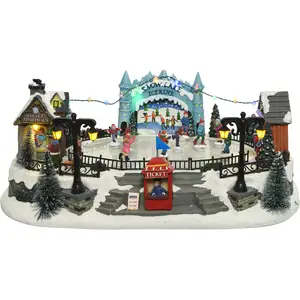 Mobili Rebecca Village de Noël avec musique, lumières et mouvement en polyrésine