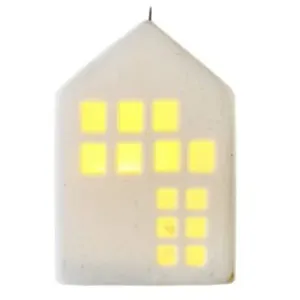 Mobili Rebecca Petite maison de Noël en céramique blanche avec lumières LED à piles pas cher