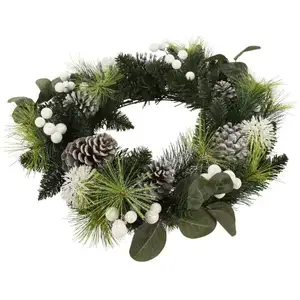 Mobili Rebecca Guirlande de Noël verte, marron et blanche ø 50 cm pas cher