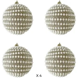 Mobili Rebecca 4 boules de Noël avec perles couleur dorée ø 10 cm pas cher