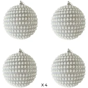 Mobili Rebecca 4 boules de Noël avec perles couleur argent ø 10 cm pas cher