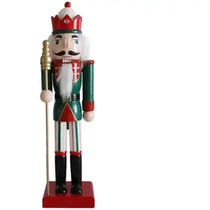 Casse-noisette statuette de Noël en bois avec couronne noire H 35 cm pas cher