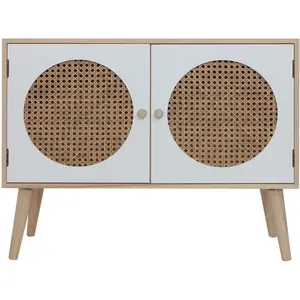 Buffet bas de style scandinave avec 2 portes en bois marron et blanc pas cher