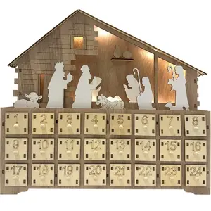 Mobili Rebecca Calendrier de l’Avent forme de maison marron 24 tiroirs et lumières pas cher