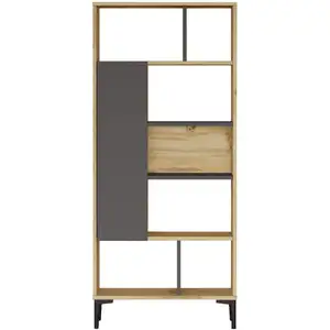 Mobili Rebecca Bibliothèque Kanak 163,5x72x25 Panneau de particules PVC Chêne clair Gris Foncé Moderne pas cher
