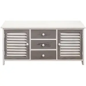 Buffet bas avec 3 tiroirs 2 portes en bois blanc et gris pas cher