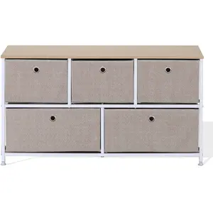 Commode à 5 tiroirs en métal et tissu blanc beige - MOBILI REBECCA